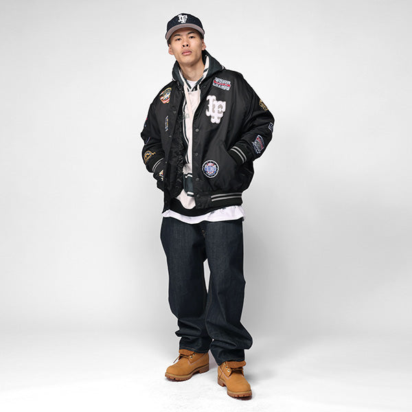 All Over Emblem Satin Varsity Jacket