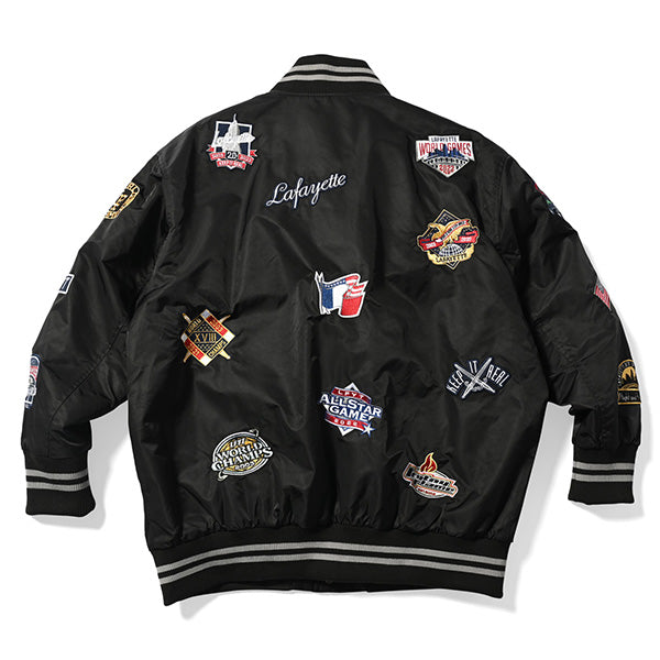 All Over Emblem Satin Varsity Jacket