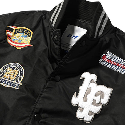 All Over Emblem Satin Varsity Jacket